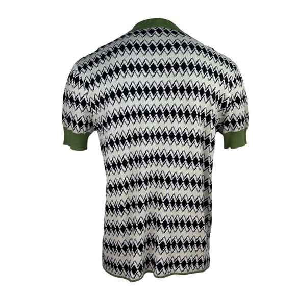 Bound Diamond Print Short Sleeve Knit Button Up - Picture 2 of 2
